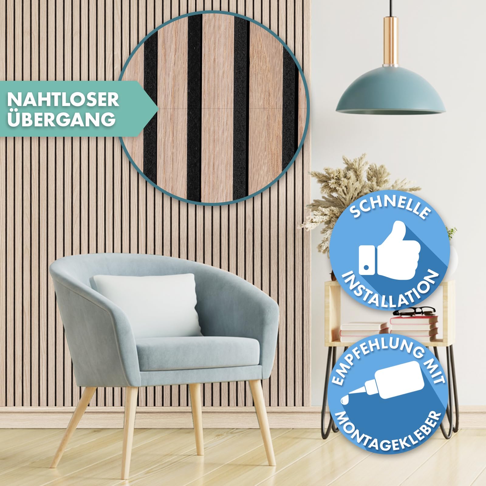 Floordirekt 3D Akustikpaneele 118 x 60 cm, Wandpaneele mit Echtholzfurnier für eine angenehme Raumakustik, Lamellenwand Holz und Filz, Wandverkleidung als Schallschutz, Schalldämmung (White Oak)