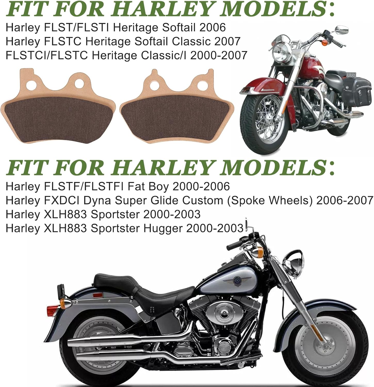 LOCOPOW Sintered Brake Pads Front and Rear for Harley Davidson Softail, Heritage Classic, Fat Boy, Dyna Electra Glide,Sportster XLH883R/2000 2001 2002 2003 2004 2005 2006 2007