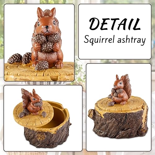 Miniatura 2 de Ceniceros al aire libre para cigarrillos lindo cenicero de ardilla de resina con tapa para el hogar y el jardín