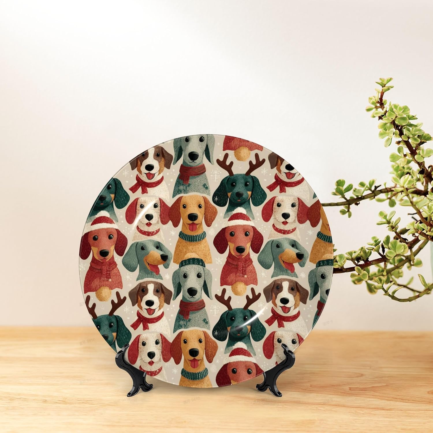 Decorative Plate Ceramic Plate for Wall Hanging 10in Accent Plate for Office Living Room Hallway Table Decor - Christmas Dachshund3