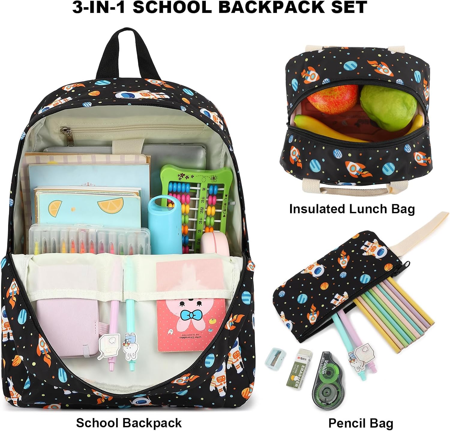 Girls School Backpacks for Kids Teens, 3-in-1 School Bag Bookbags Set with Lunch Bag Pencil Case - Image 3