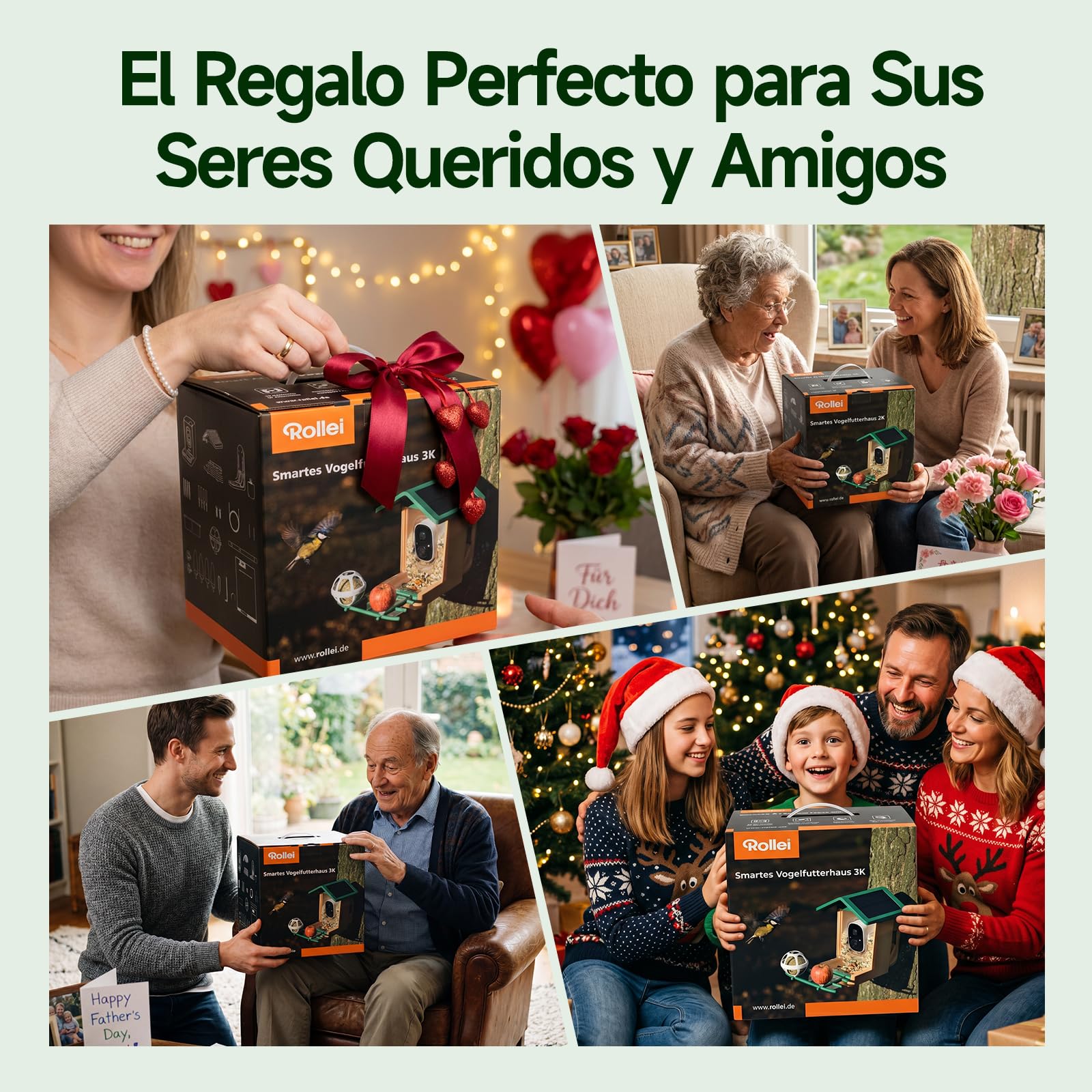 Comedero Inteligente Pájaros, Rollei Smart Bird Feeder 3K Comedero Pajaros | Solar con Cámara Exterior AI Reconocimiento de 10000 Pájaros Impermeable IP65 Visión Nocturna LED Audio Bidireccional