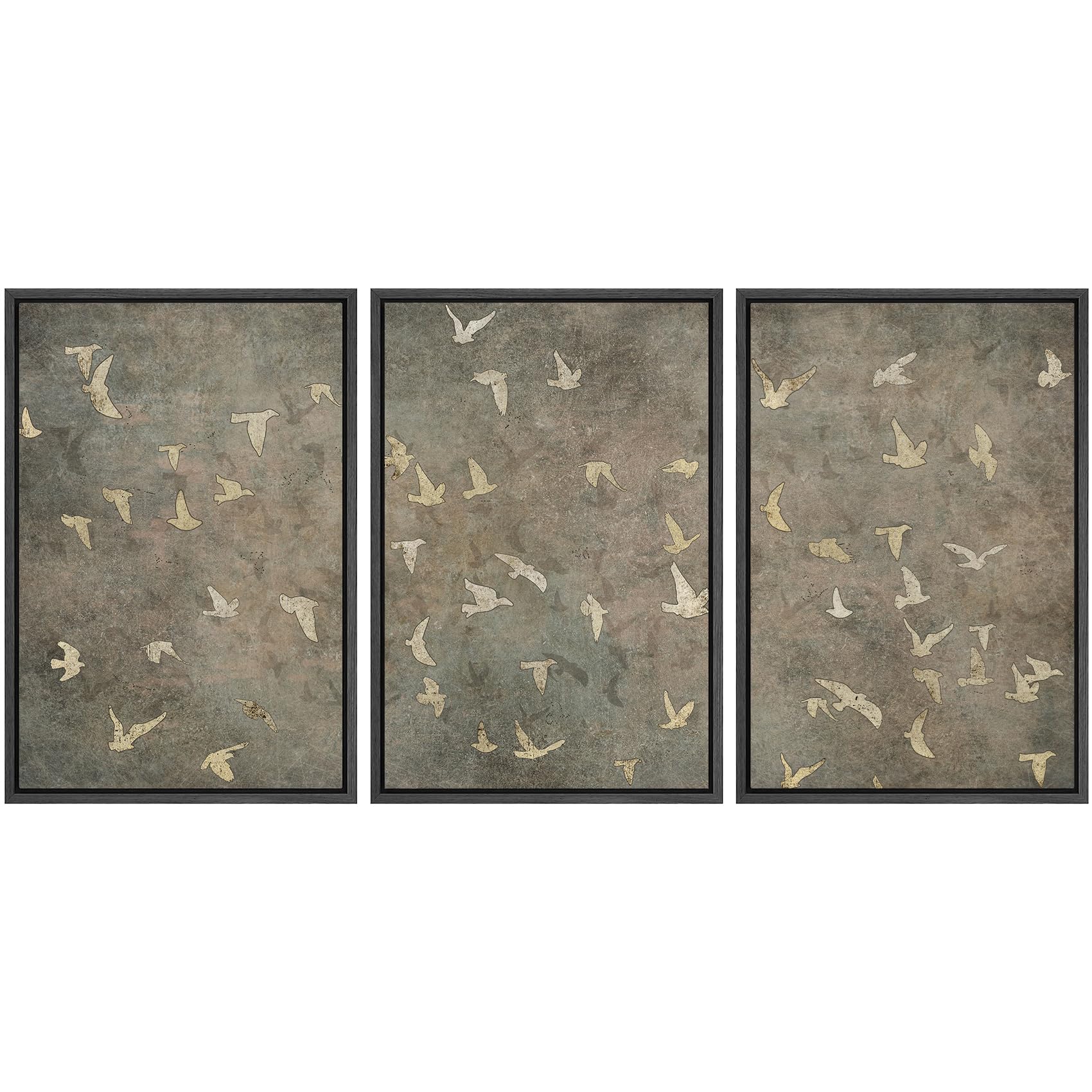 SIGNWIN Framed Canvas Print Wall Art Set Abstract Golden Birds in Flight Illustrations Modern Art Decorative Rustic Calm/Zen for Living Room, Bedroom,