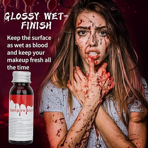 Miniatura 8 de Paquete de 2 piezas de sangre falsa lavable con salpicaduras de sangre, aerosol de sangre falsa para Halloween, gotas de sangre para ojos, pintura