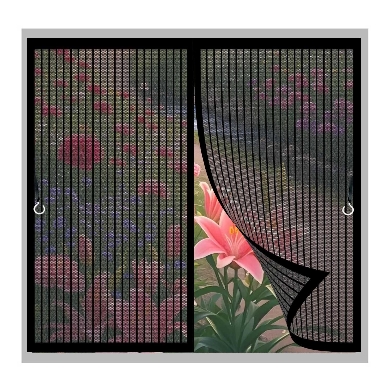 Magnetic Fly Screen Curtain 153 x 153 cm (Customizable) Keep Bugs Out Lets Fresh Air in, Anti Mosquito Mesh, Easy Install Without Drilling for Living Room, Bedroom, Black