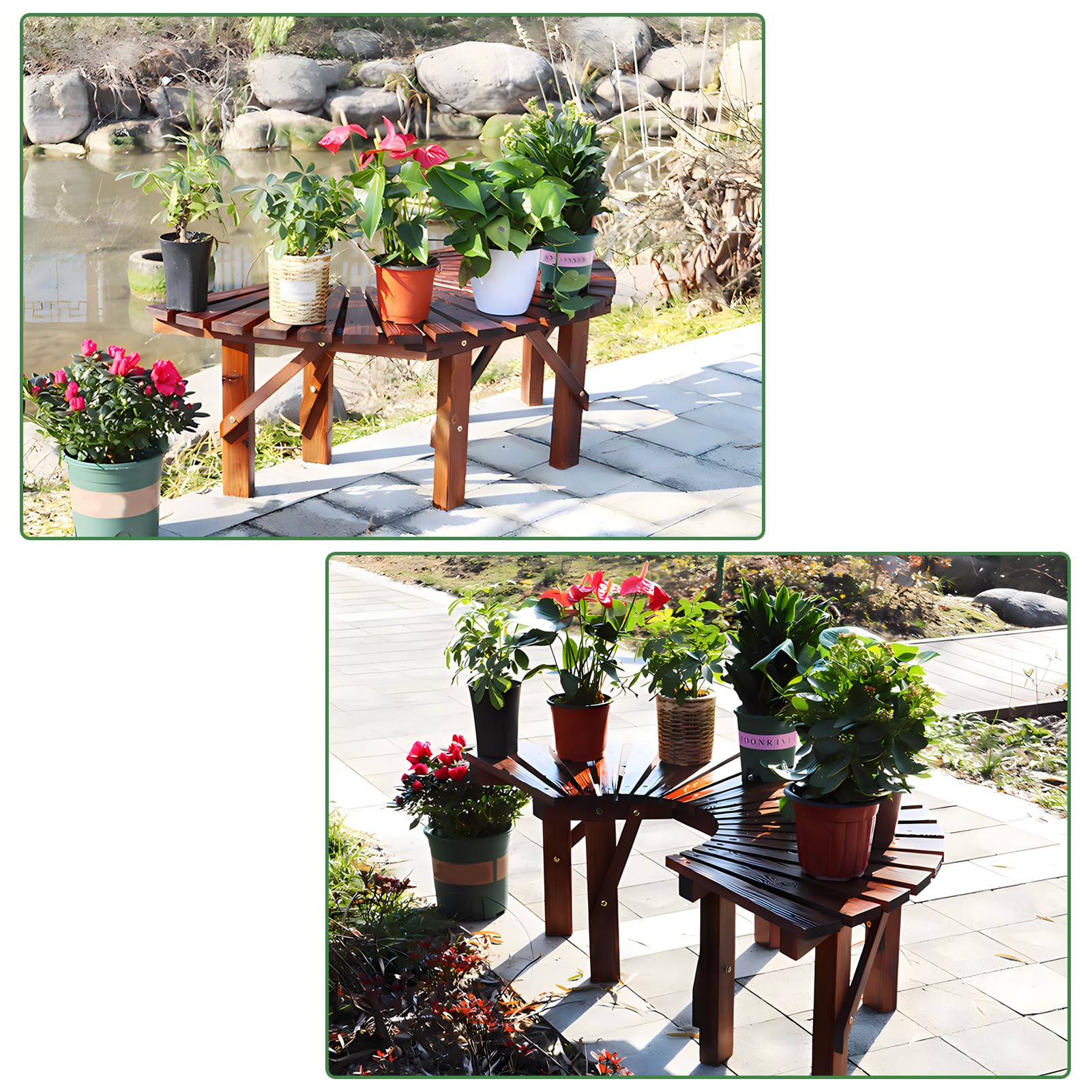 Banco de árbol envolvente, asiento de madera curvado para exteriores, diseño de respaldo semicircular para jardines, patios, patios traseros y césped 2
