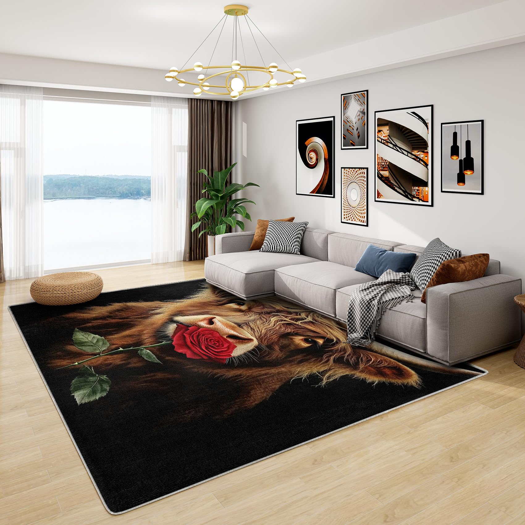 Highland Cow Home Decor - Highland Cattle Rug, Cute Farm Animal Rugs for Living Room Bedroom, Washable Non Slip Soft Small Carpet, Patterned Area Rugs & Home Decor 60x90 cm