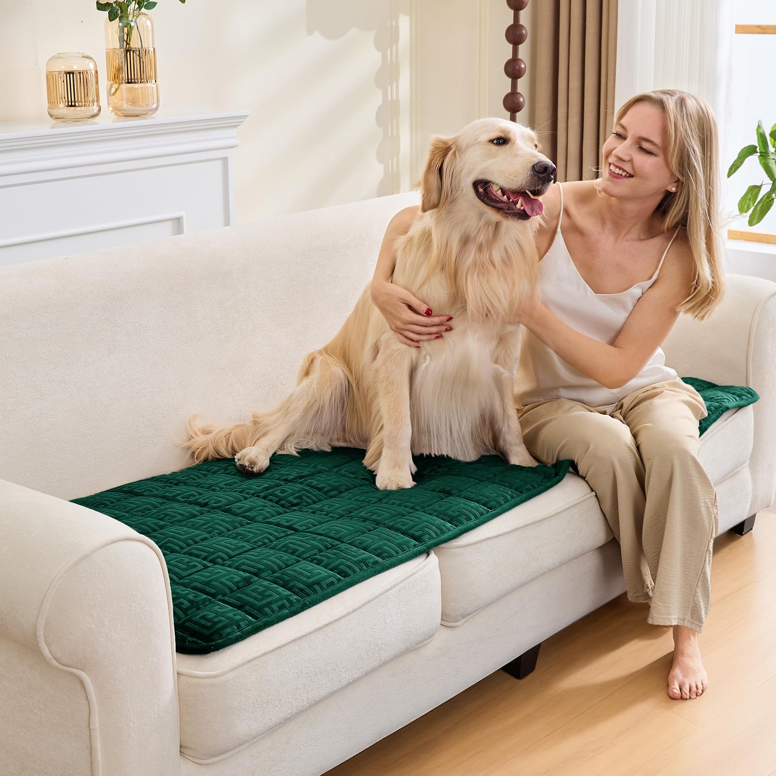 SYLC Sofa Cover Dark Green Velvet Quilting,Thick Sofa Cover 2 Seater Corner L Shape Settee Non Slip Seat Cushion Covers Protector for Living Room Caravan (Dark Green,70×150cm / 1 Piece)