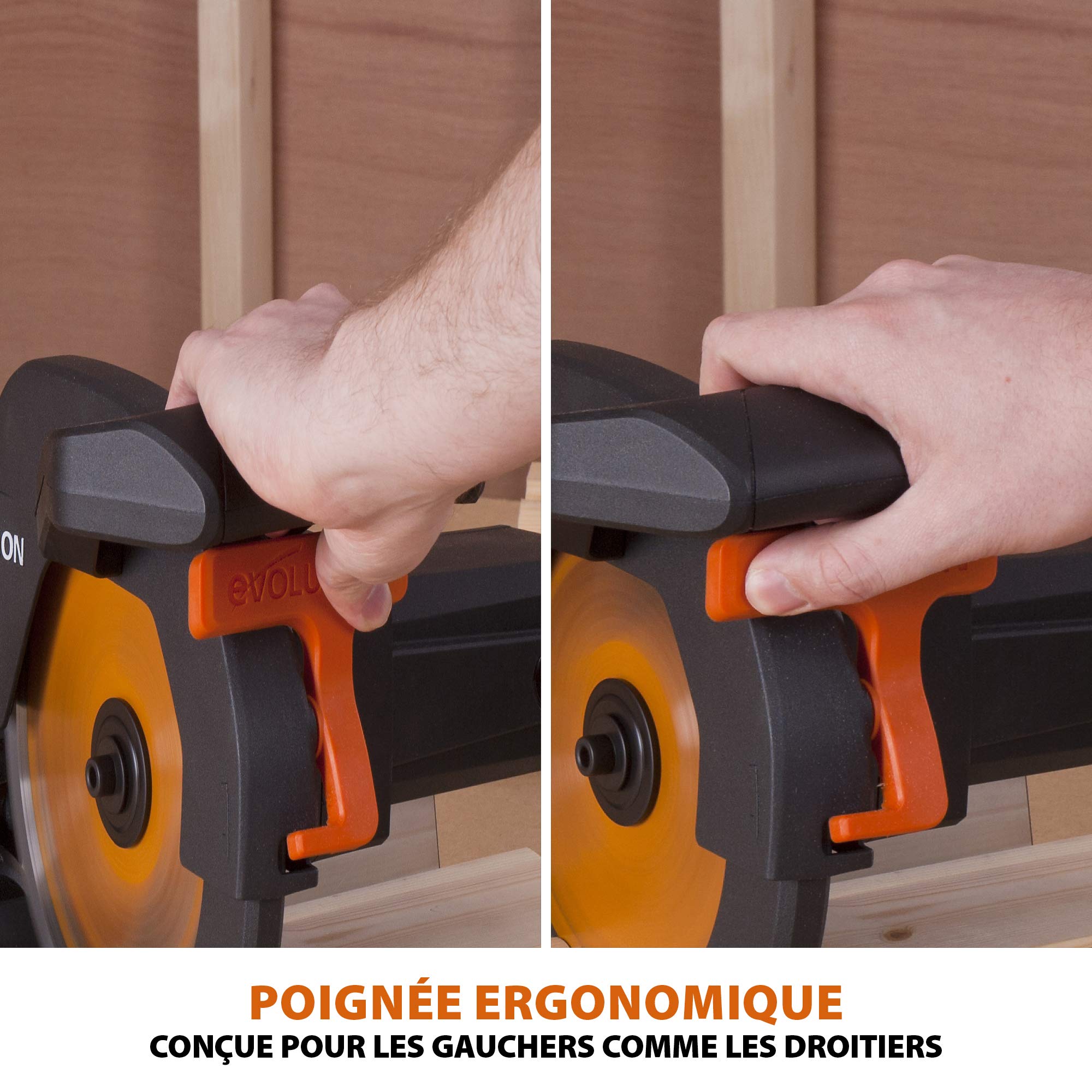 Evolution Power Tools Scie à Onglet Compacte 1200W 210mm Coupe Multi-Matériaux Lame TCT Incluse 45° Angle Onglet et Biseau R210CMS