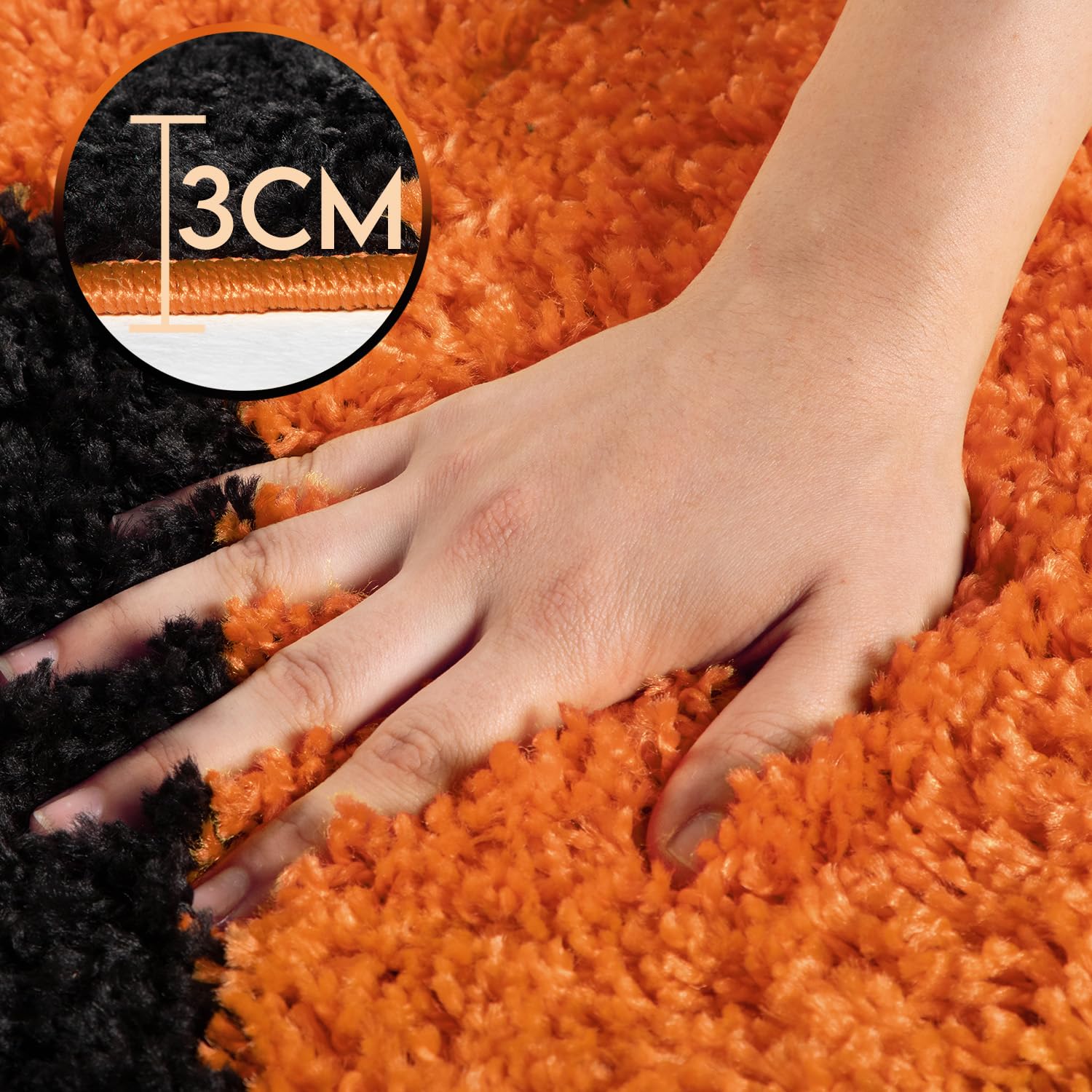 SIMPEX Alfombra Infantil Redonda 100 cm Naranja Negro diseño Baloncesto, Pelo Suave y Largo, Base Antideslizante, Ideal para Dormitorio Deportivo y Zona de Juegos