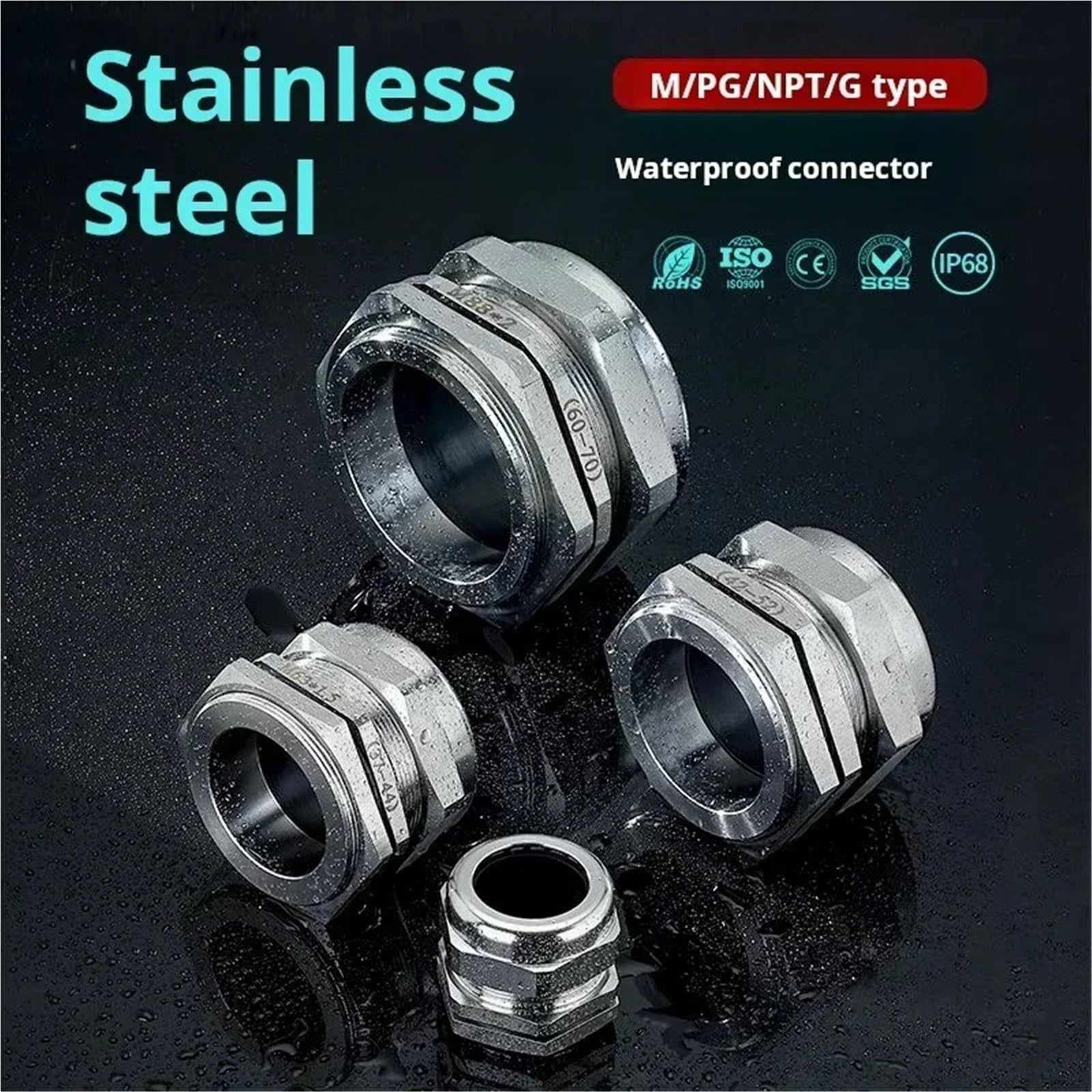 Kabelverschraubungen, 10 Stück, für 1–14 mm Draht, Edelstahl, Metall, wasserdichter Stecker (PG11)