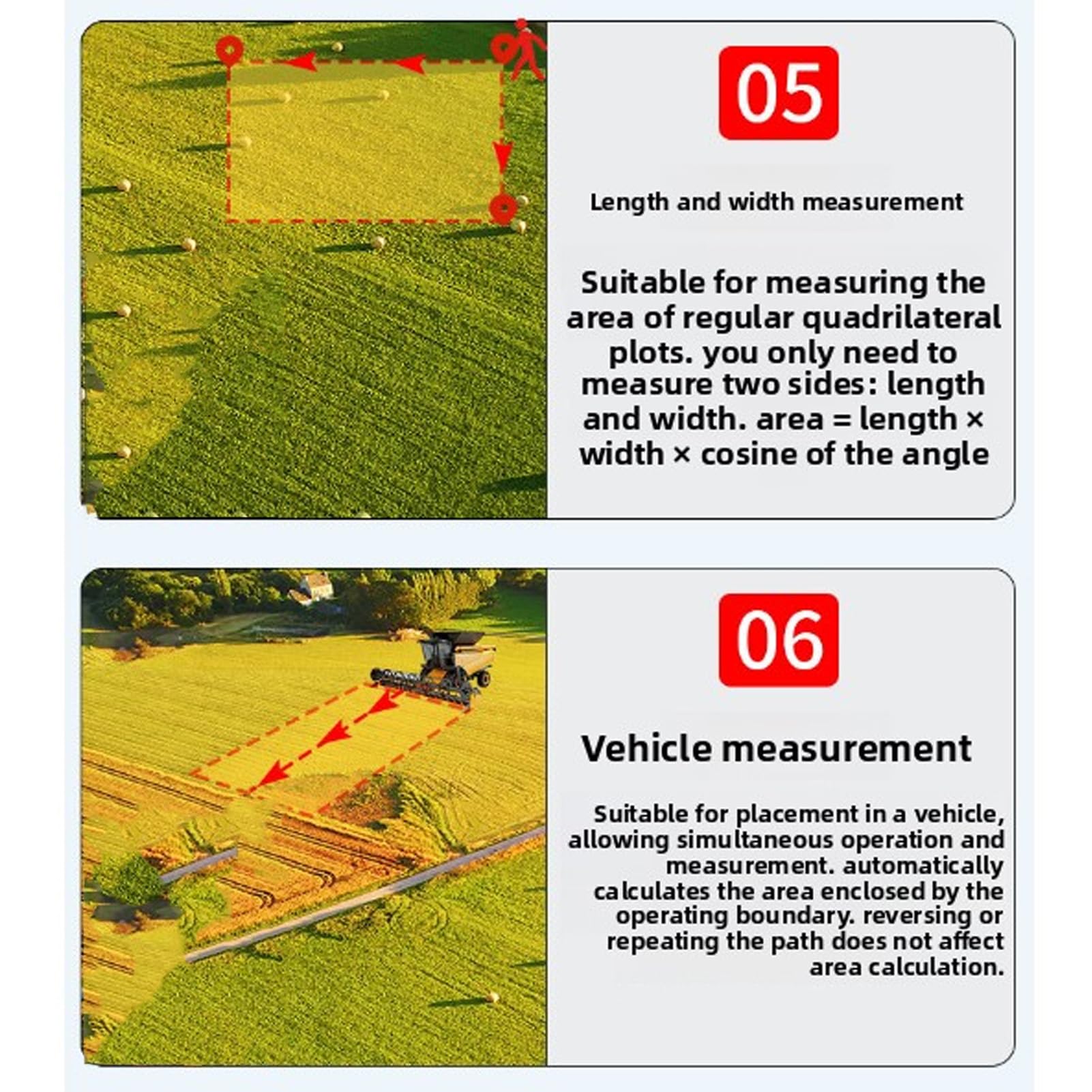 Luqeeg Instrumento de Medición de Tierra GPS de Mano, Pantalla a Color HD de 2,4 Pulgadas Medidor de Topografía de Distancia de área de Tierras de Cultivo con Capacidad de 900