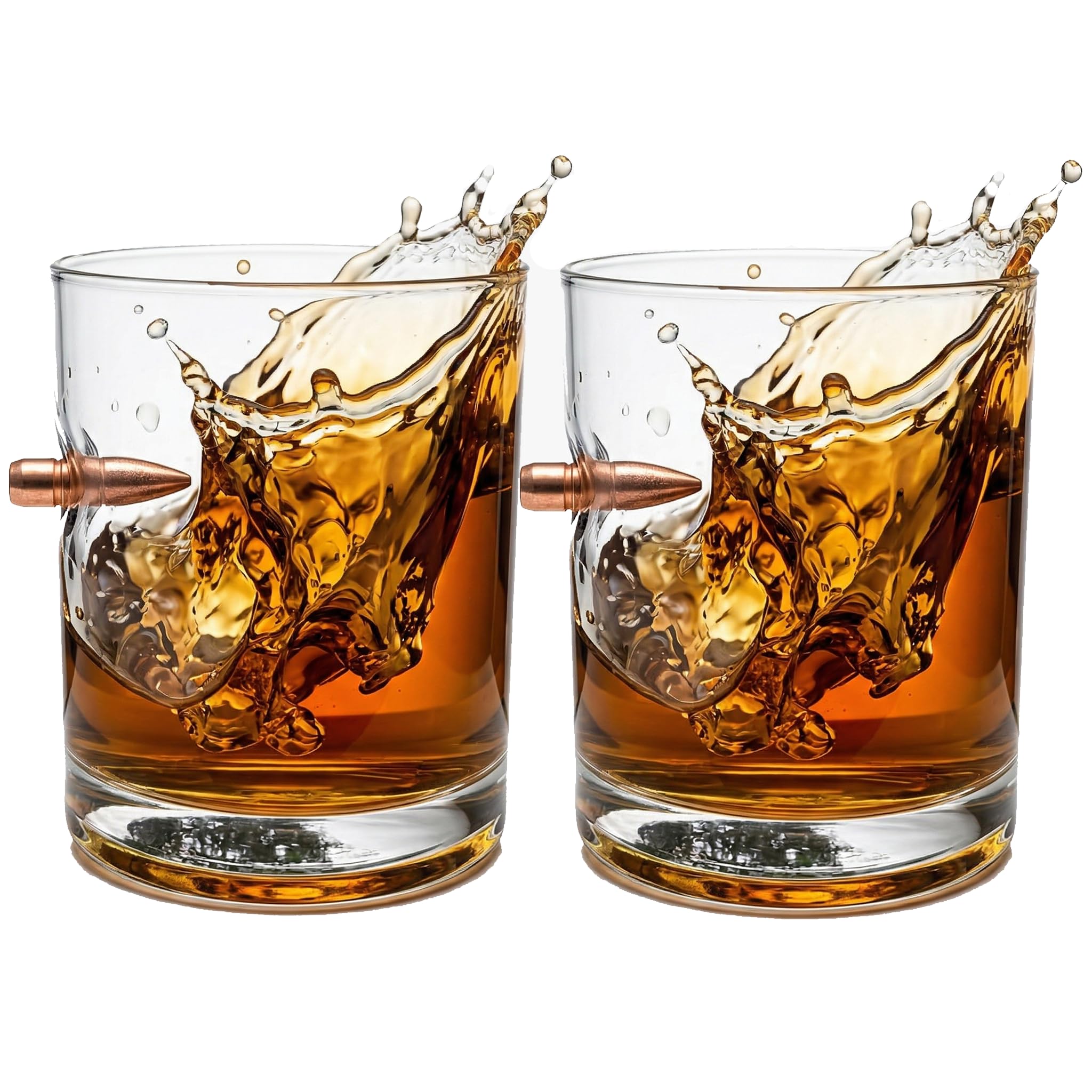 Two Pack Whiskey Glass with Real .308 Bullet - 10oz - Made with Borosilicate Glass & Precision, Gift for Father's Day Party Glasses Setfor Whisky, Rum, Vodka, Tequila (10oz, 2, Pack)