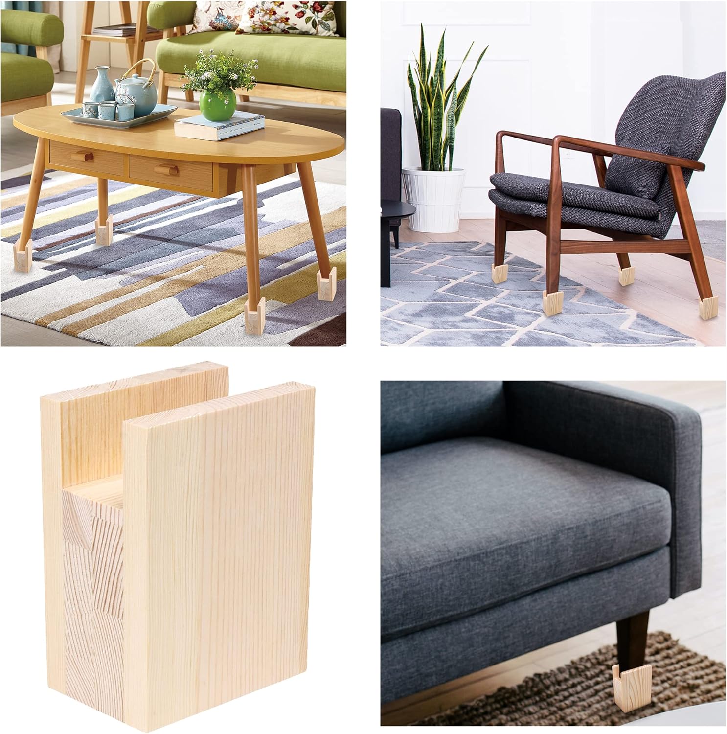 2PCS Bed Risers Furniture Riser Heavy Duty Bed Lifts in Heights of 4Inches (add Height 10cm)