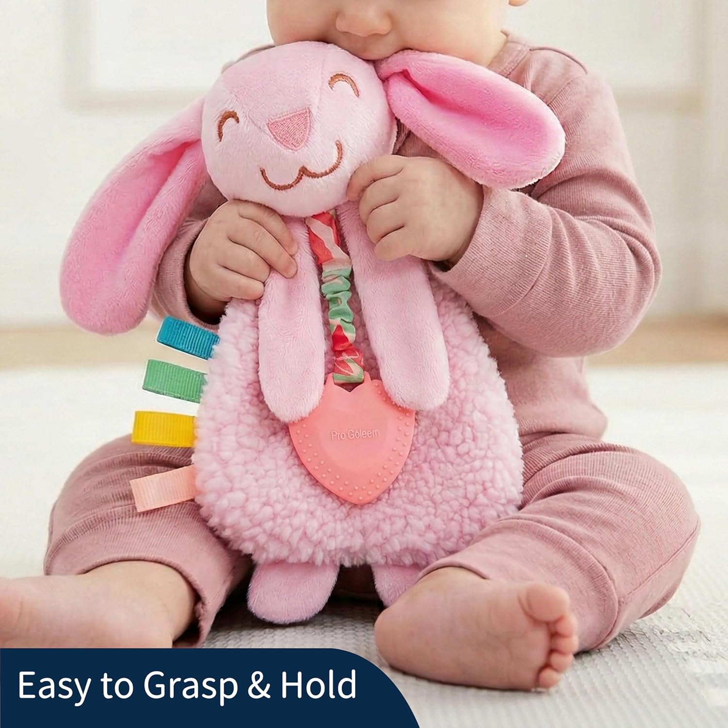 Pro Goleem Baby Easter Basket Stuffers Bunny Loveys for Babies Girl and Boy, Baby Lovey with Teether, Baby Toys 0 3 6 9 12 Months, Safety Teething Toys for Babies Infant Newborn and Toddler Gifts