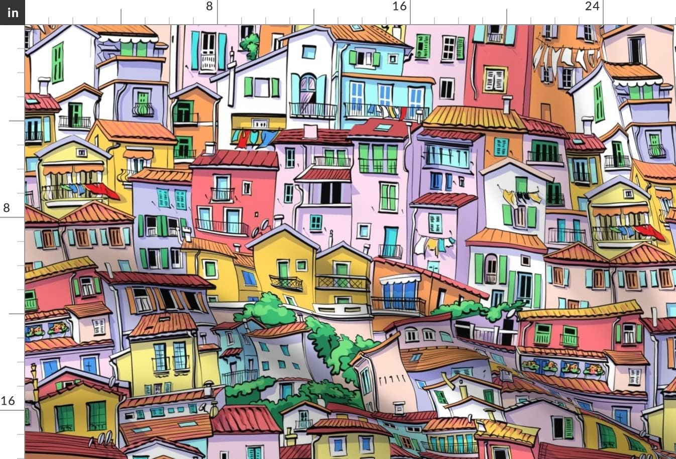 Spoonflower Fabric - Italian Village Today European Quaint Italy Timeless Mediterranean Printed on Upholstery Velvet Fabric Fat Quarter - Upholstery Home Decor Bottomweight Apparel