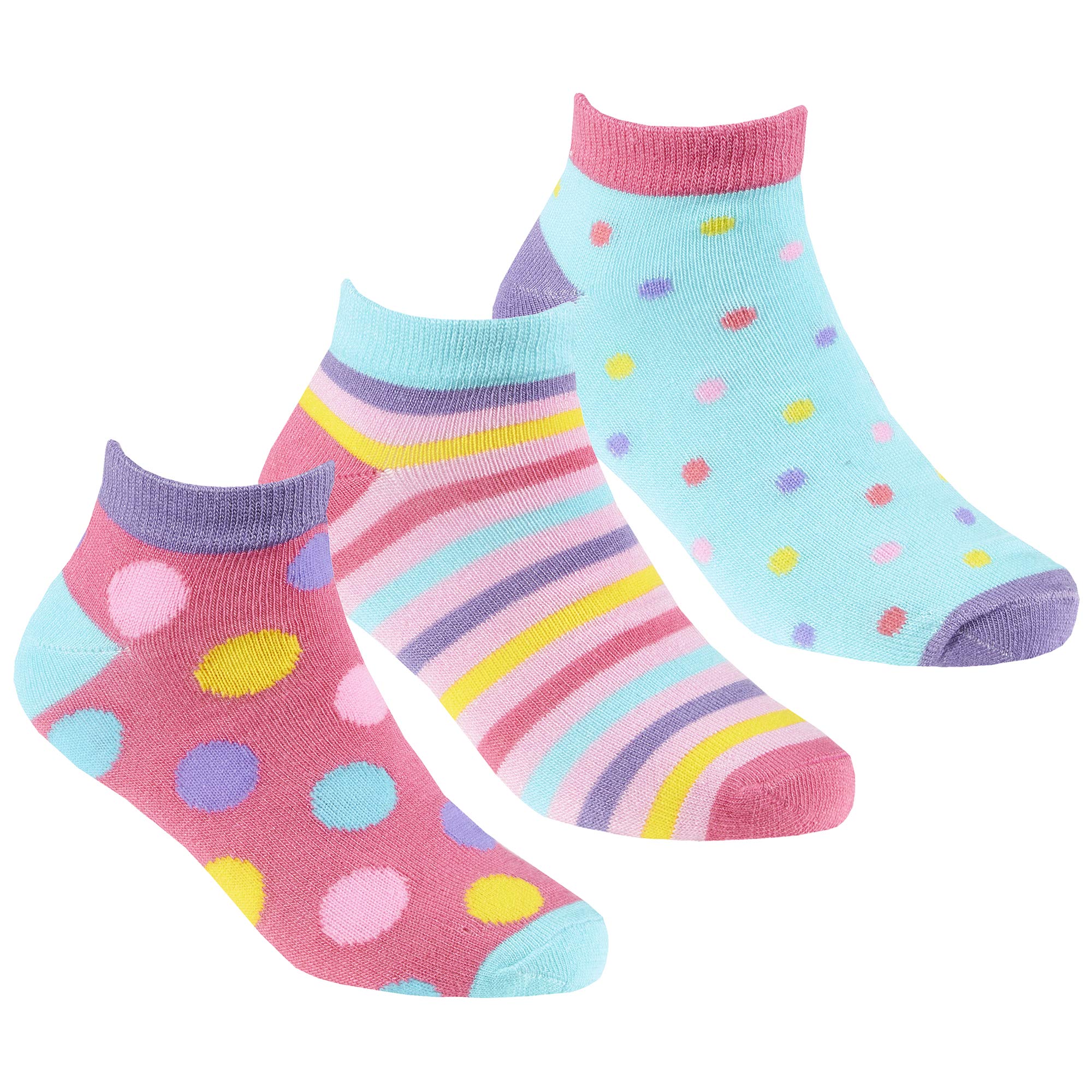Metzuyan Girls Pink Dots - 3 Pairs 3 Pairs Pairs Kids Bamboo Trainer Liner Low Cut Cartoon Novelty Socks Pink Size 6-8.5