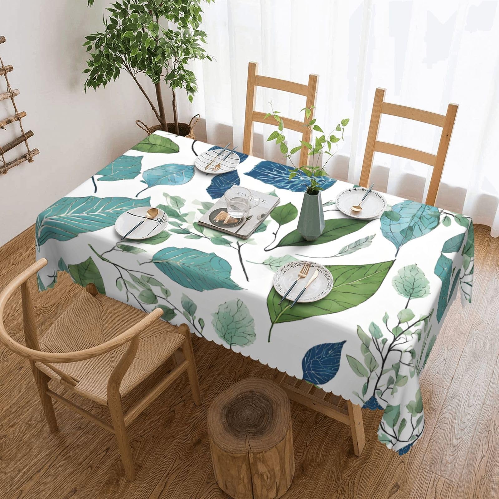 Nappe rectangulaire imperméable eucalyptus verte pour table de cuisine