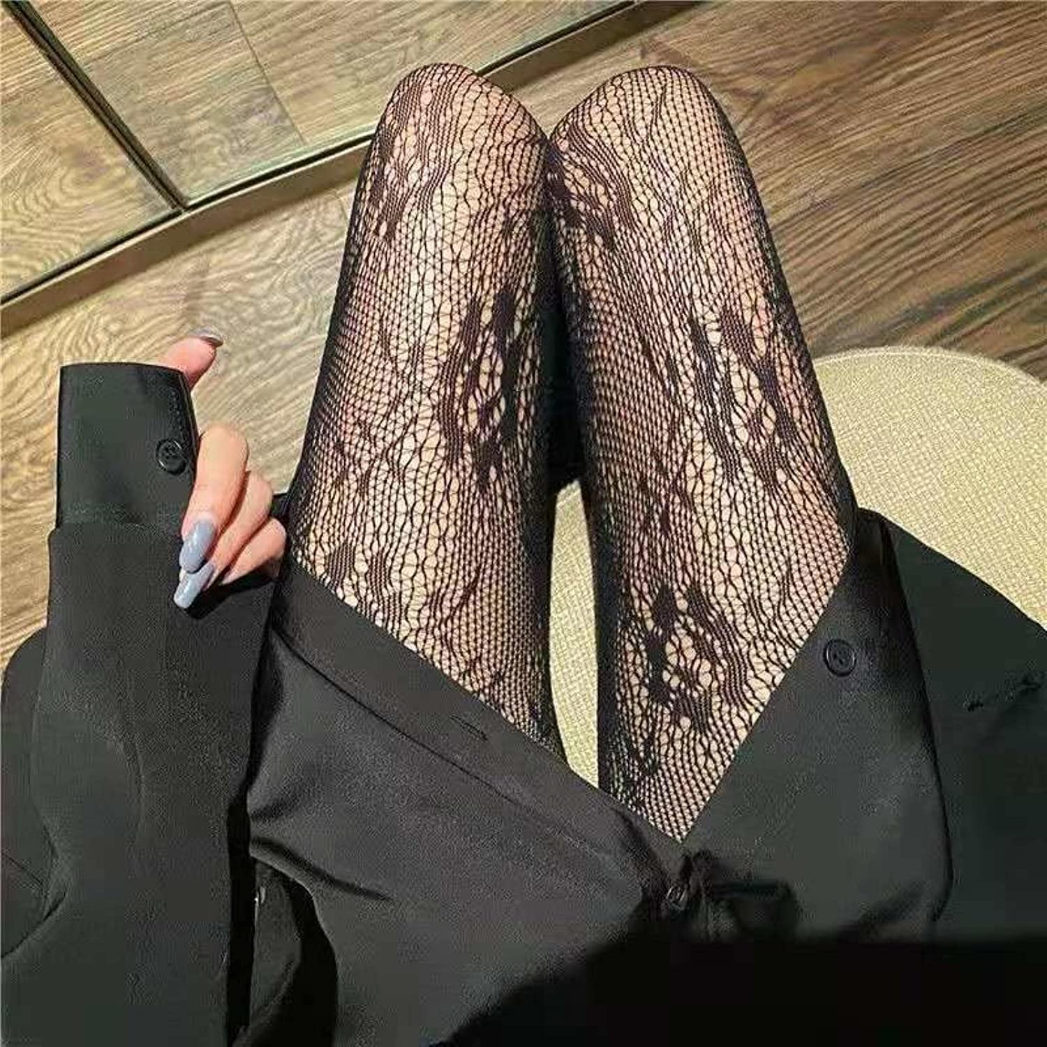 Bas Sexy Femme Sexy Bas Hauts résille (Toile d'araignée Noire Taille Unique) (Noir Petit G Taille Unique)