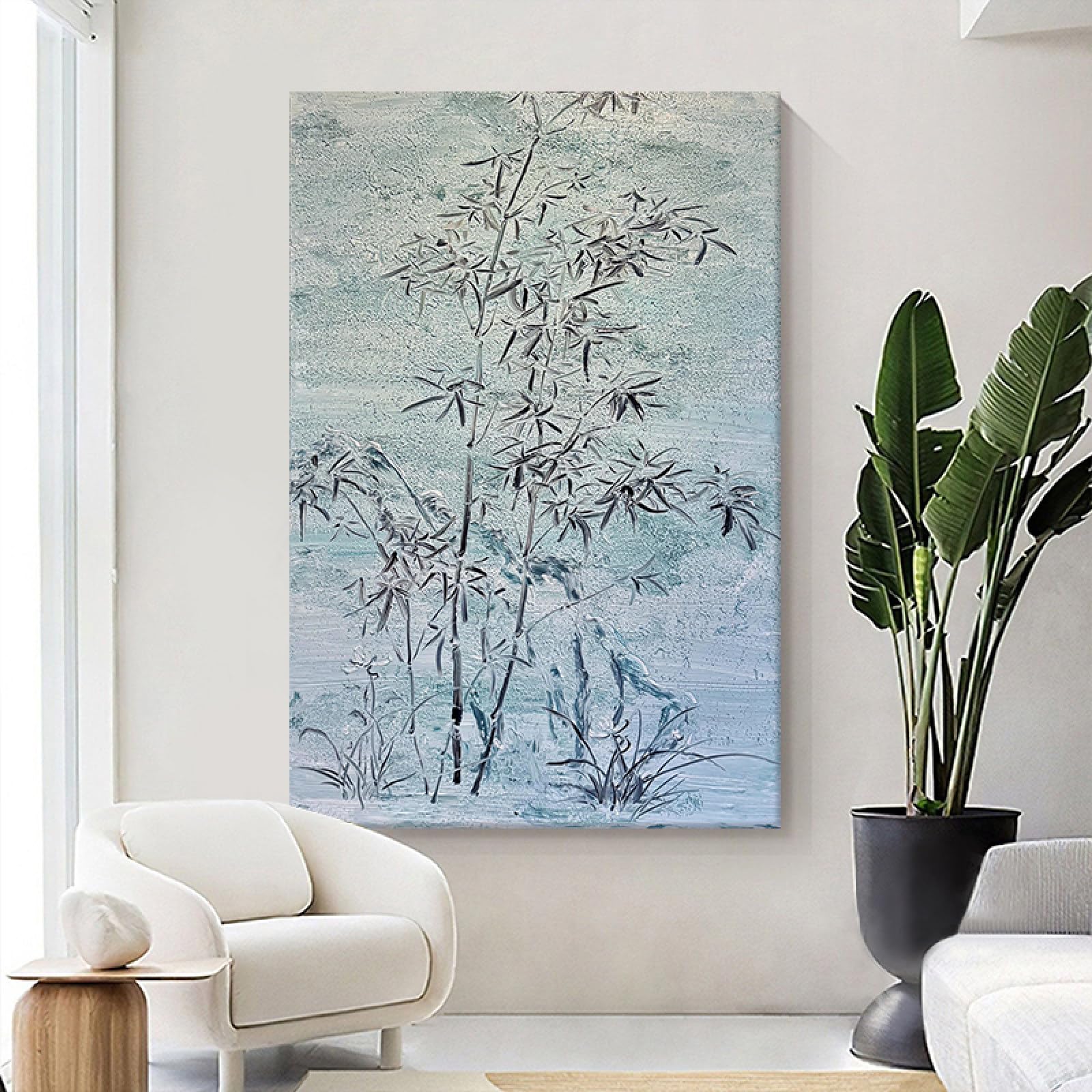 Peinture à l'huile bambou abstrait, l'art fait main qui inspire la sérénité