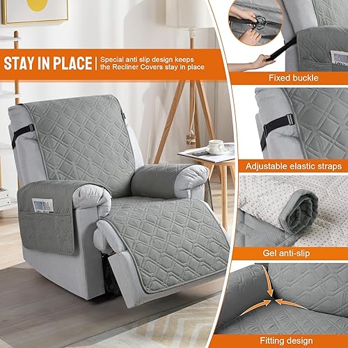 Miniatura 32 de VANSOFY Fundas 100% impermeables para sillas reclinables, antideslizantes, para sillas reclinables, protector de muebles, funda lavable con Negro