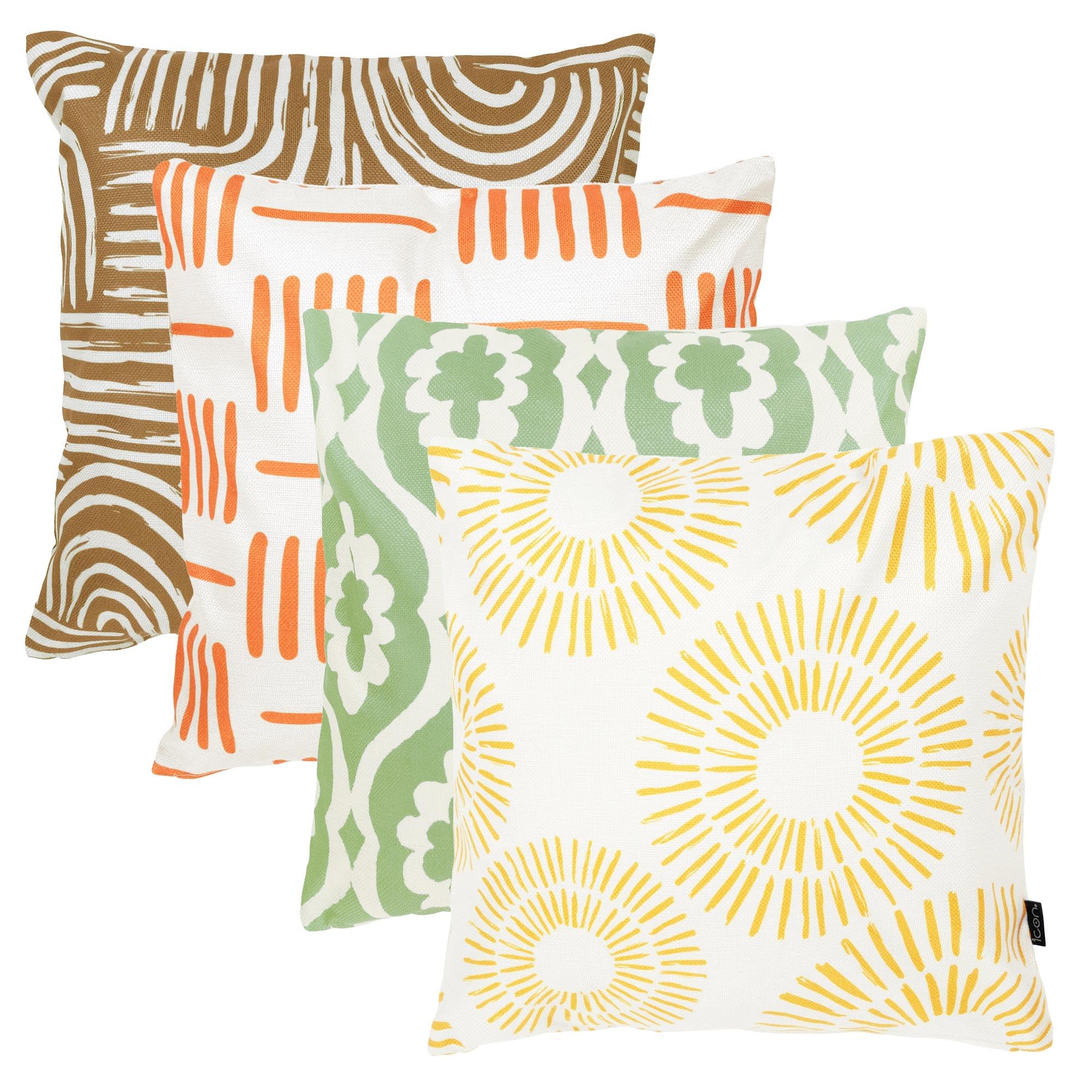 icon Indoor Outdoor Cushions Filled, Printed Collection, Print Mix, Set of 4, 43cm x 43cm, Water Resistant, Green Outdoor Cushions for Garden Furniture, Lounge, Garden, Patio