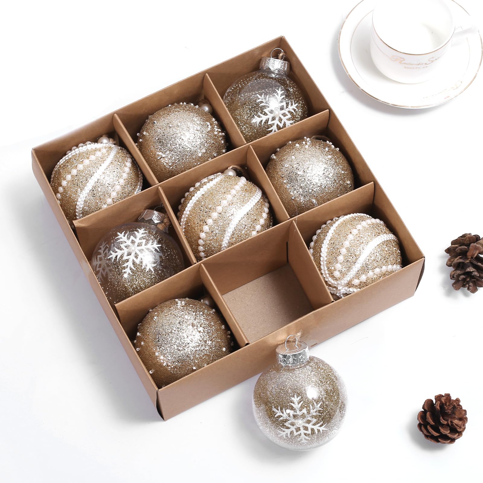 Merakdoira Champagne 9Pcs 8Cm Christmas Baubles - Ornament Set For Christmas Tree Decorations,Christmas Tree Decorations