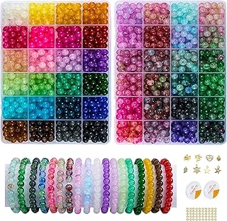 【2 Pack】 More Than 1300PCS Round Glass Beads for Jewelry Making,48 Colors 8mm Crystal Beads for Bracelets Jewelry Making and DIY Crafts, 2 Box Round Beads Suitable for Beginners. (Solid+Printing)