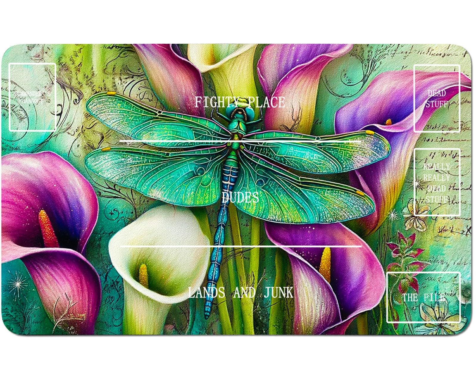RWUTYTIUL for MTG Card Playmat 24 X 14 Inch with B Zone, Stitched Play Mat for Commander Board TCG RPG CCG Game Desktop Tablet Mouse Pad for Playing Accessories, Dragonfly Purple Flower