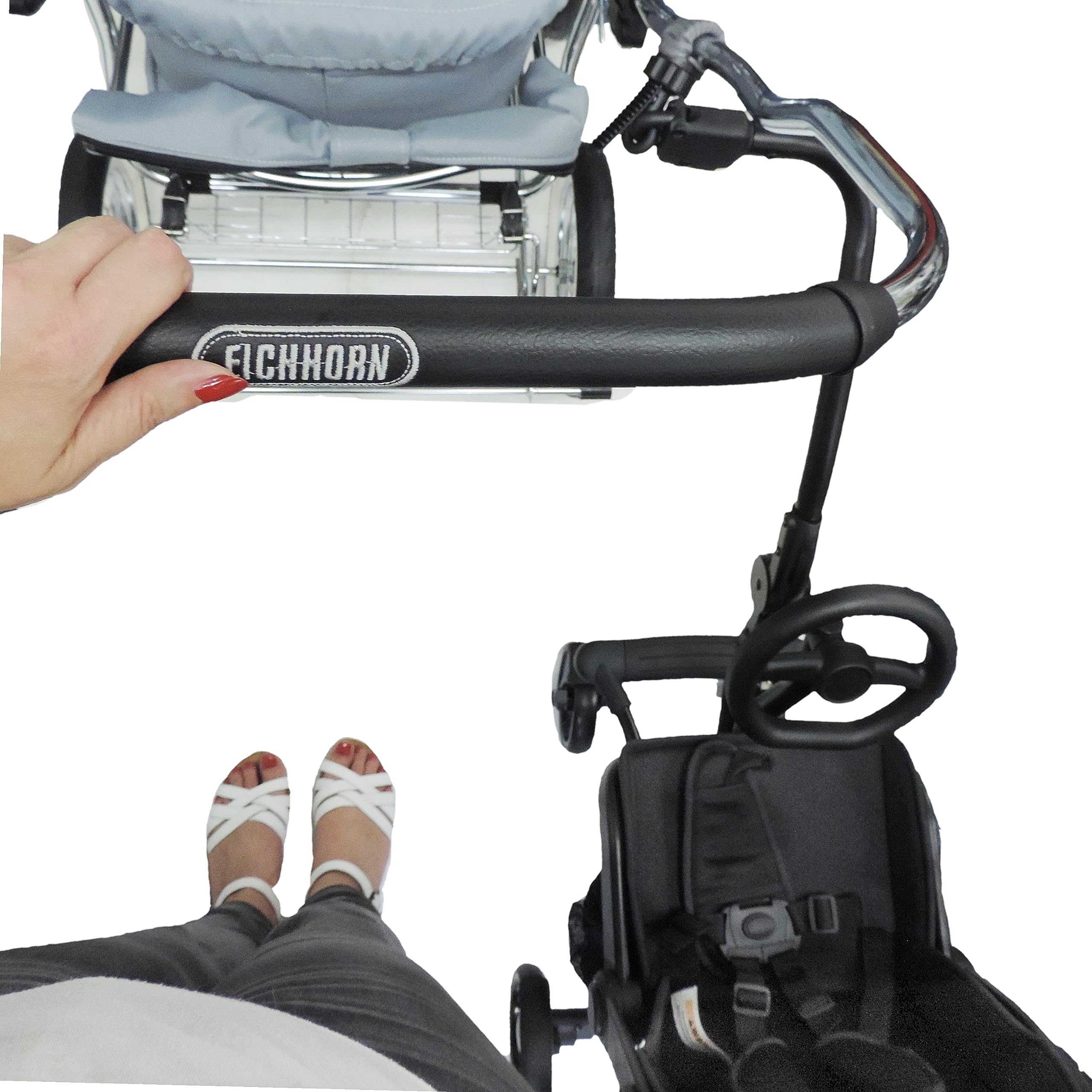 Eichhorn Uptown-Rider Deluxe Geschwistersitz Anhänger für Kinderwagen inklusive Regenschutz und Sonnenverdeck, Schwarz