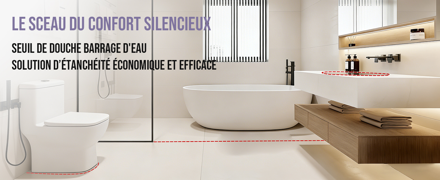 Barrière De Douche Anti Débordement 1.5M Silicone - Seuil Étanchéité Facile à Installer