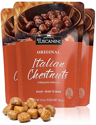 Tuscanini Castañas italianas premium, 3.5 onzas (paquete de 3) | tostadas, peladas y listas para comer | Gran fuente de fibra y antioxidantes |