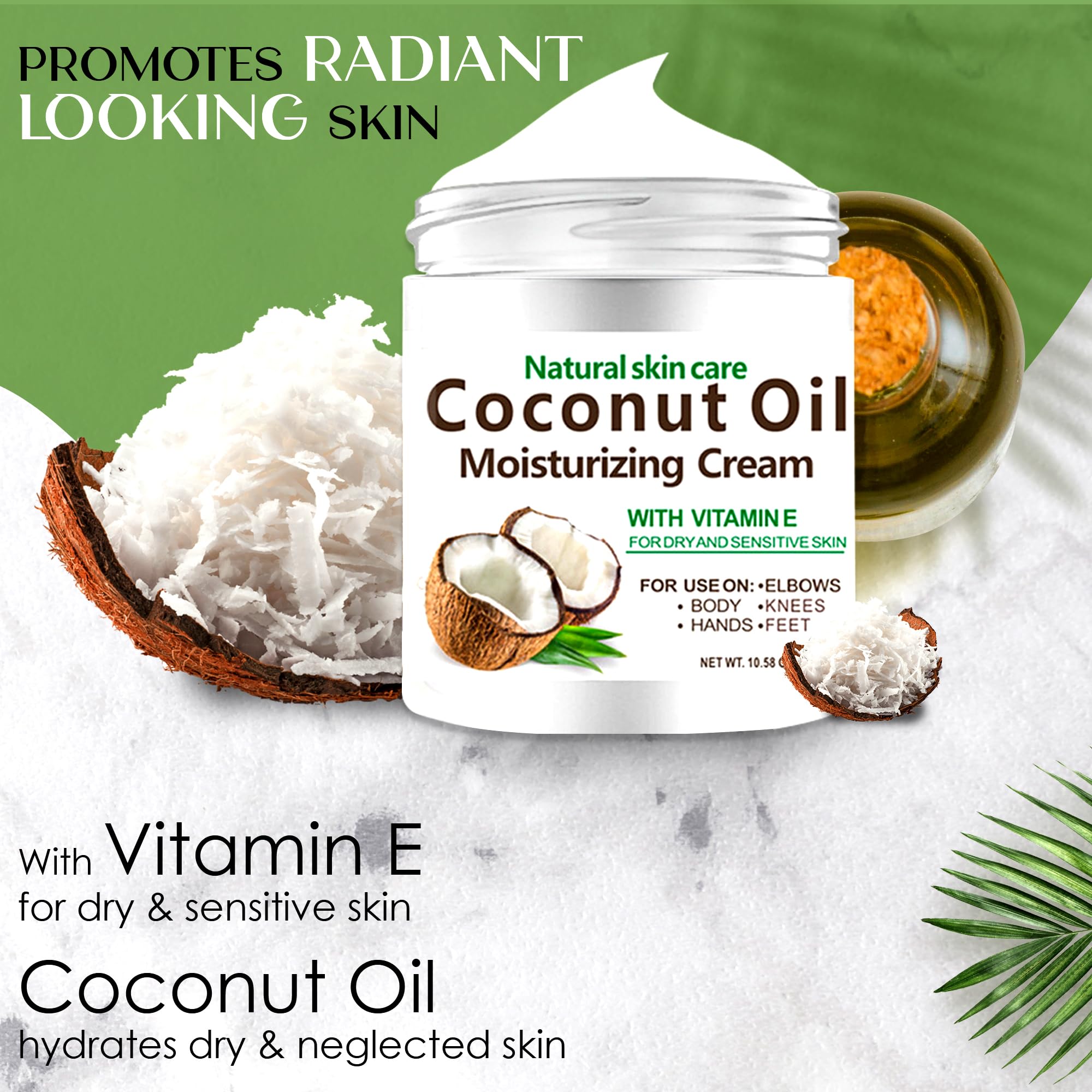 Crema de aceite de coco, 280 ml, crema hidratante de spa, aceite de coco para cara, manos y cabello, hidratación intensa para piel seca