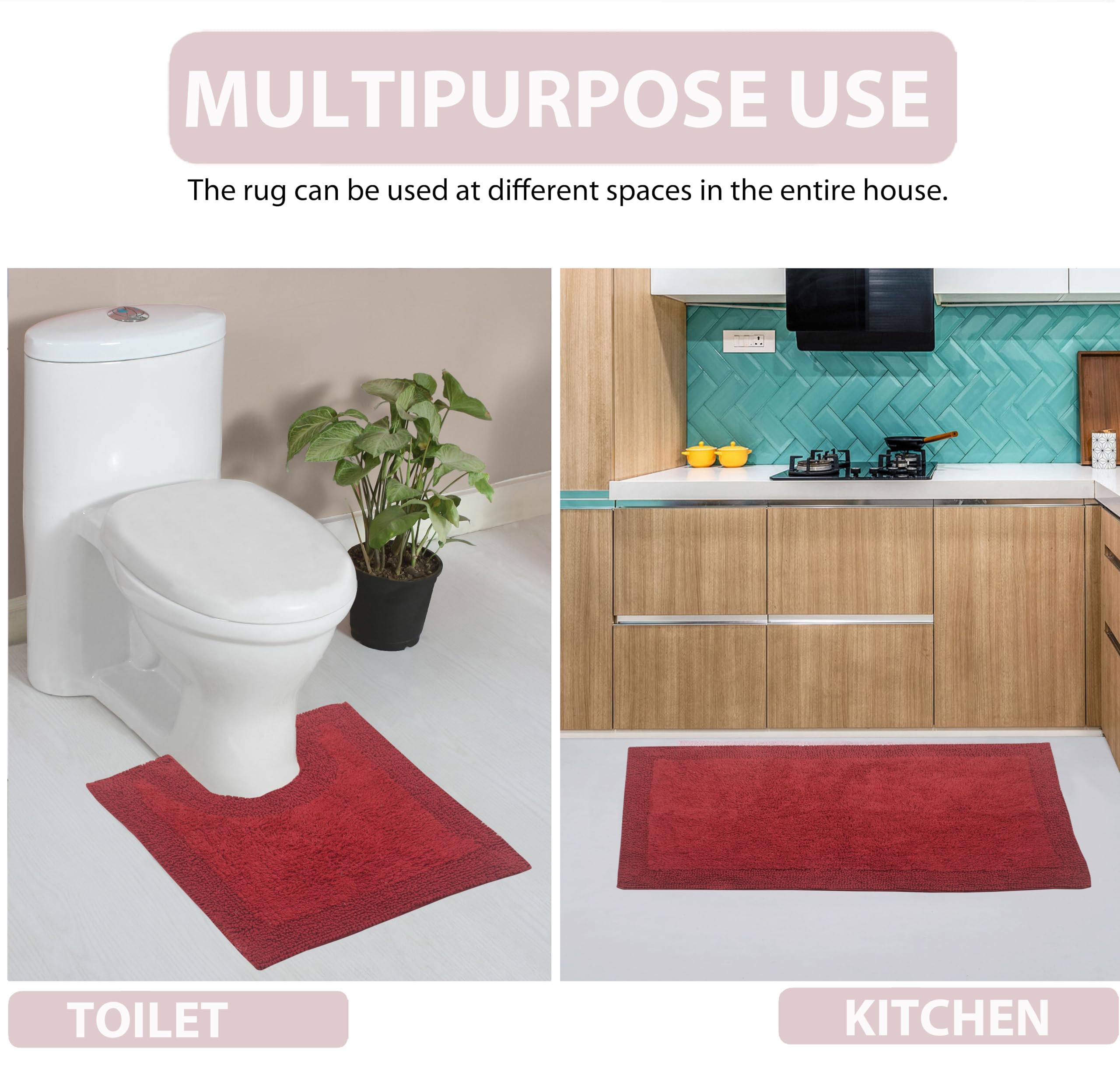 Home Weavers Luxury Collection - Juego de alfombras de baño 100 % de algodón reversibles, lavables, extra suaves y absorbentes, juego de alfombrillas de baño, antideslizantes, juego de 3 piezas con