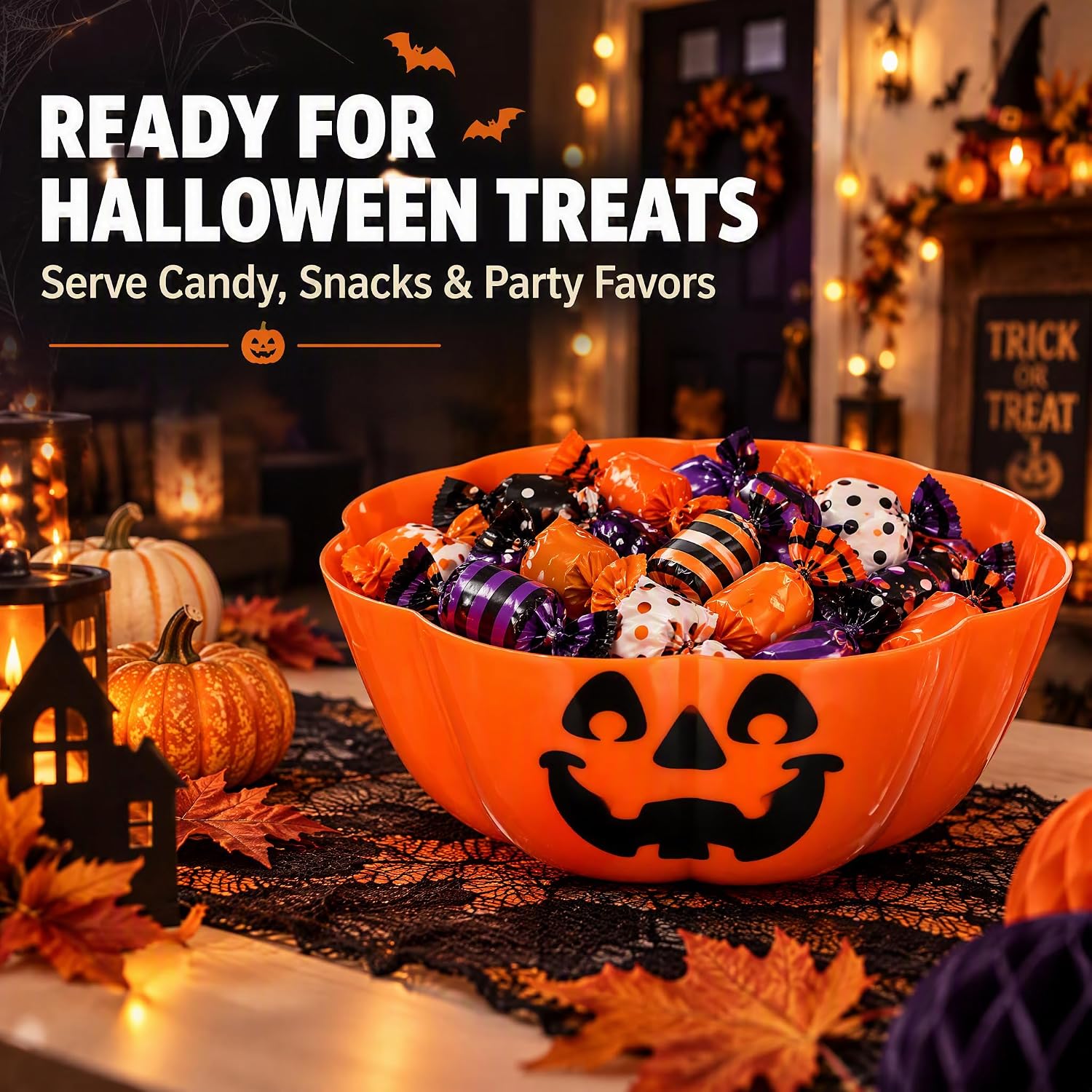 VILLCASE Halloween Pumpkin Candy Bowl 11.6 Inch