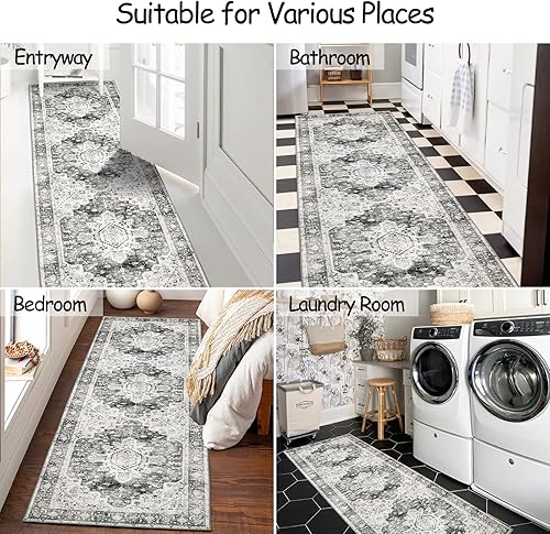 Miniatura 2 de Moynesa Alfombra de pasillo ultra fina y lavable alfombra de pasillo gris de 2 pies 6 x 8 pulgadas alfombra de pasillo de pasillo alfombra de baño