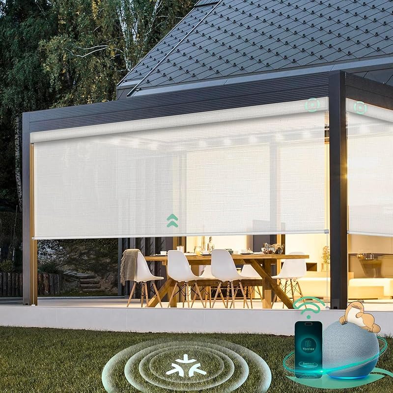 Yoolax Matter Motorized Outdoor Shades, Smart Patio Blinds, Custom Size | Compatible with Alexa Google Apple Home, Electric Retractable Patio Screens for Porch, Solar Powered Sun Shade, 10% Openness