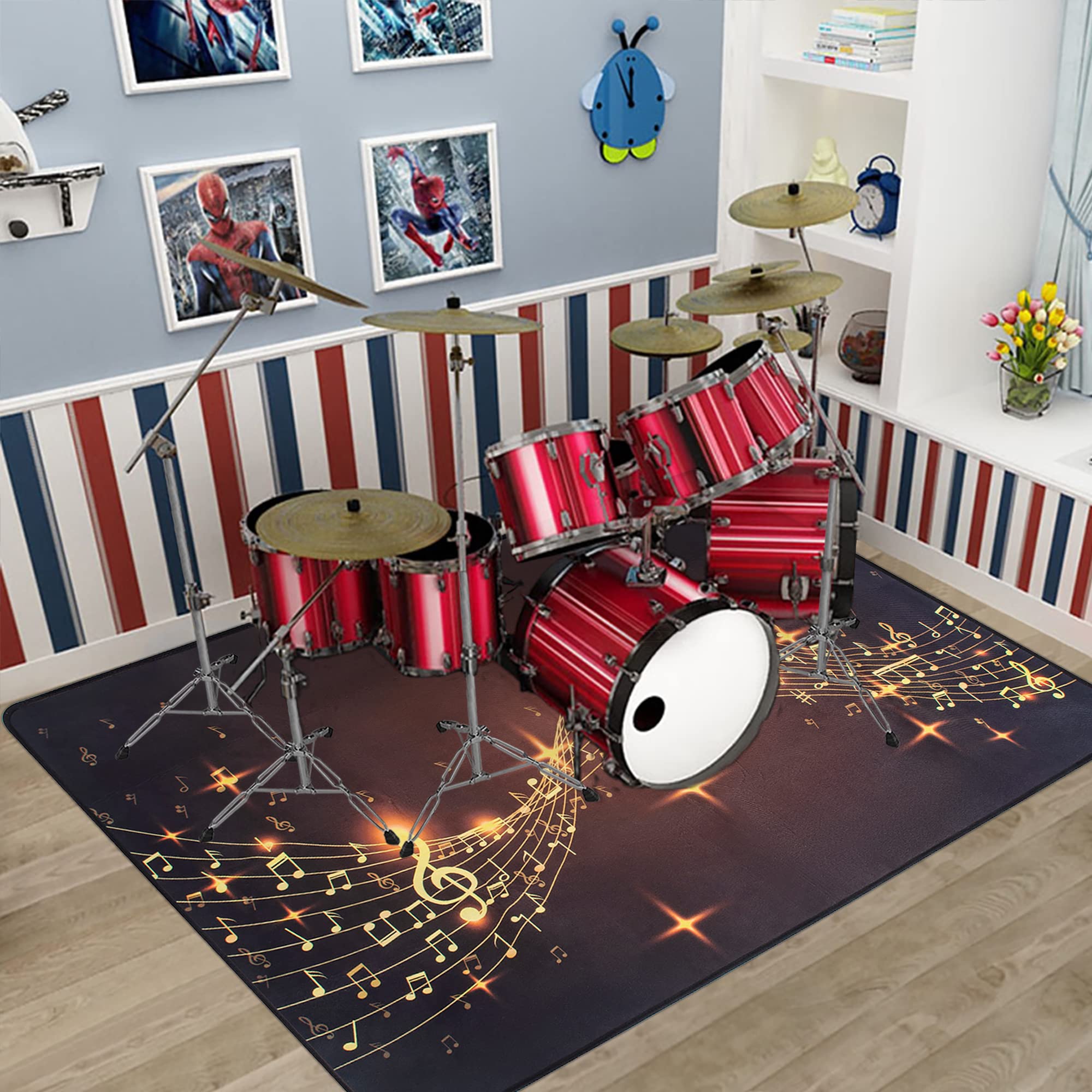 OUUTMEE Tappeti per batteria Tappeto per percussioni, motivo musicale rettangolare professionale (122 x 182 cm)