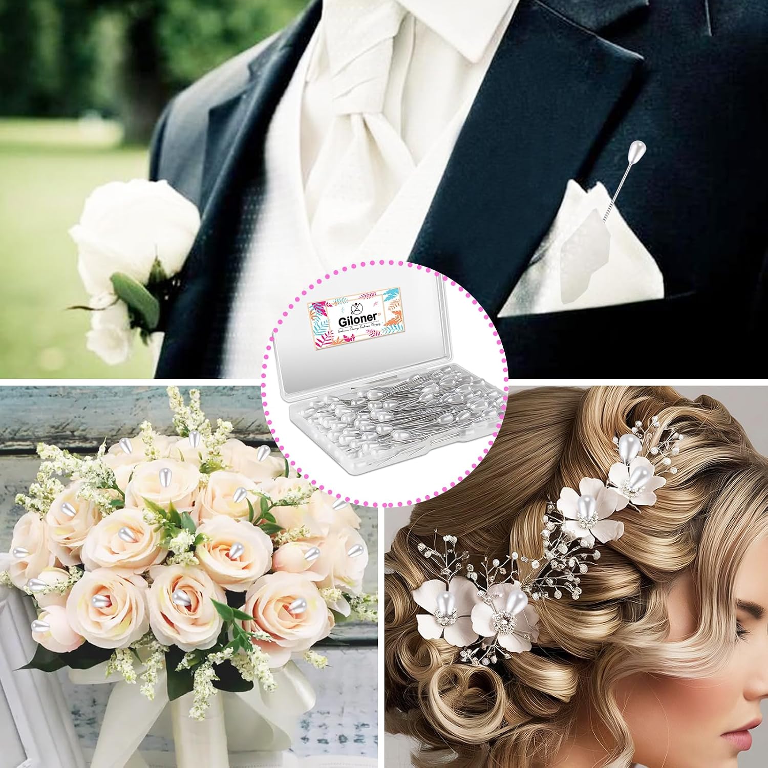 Pins for Flower Bouquets 100pcs Long Teardrop Pearl Pins,White Pearl Boutonniere Pins for Sewing Flower Decorations Wedding Supplies Decorations Jewelry Making.