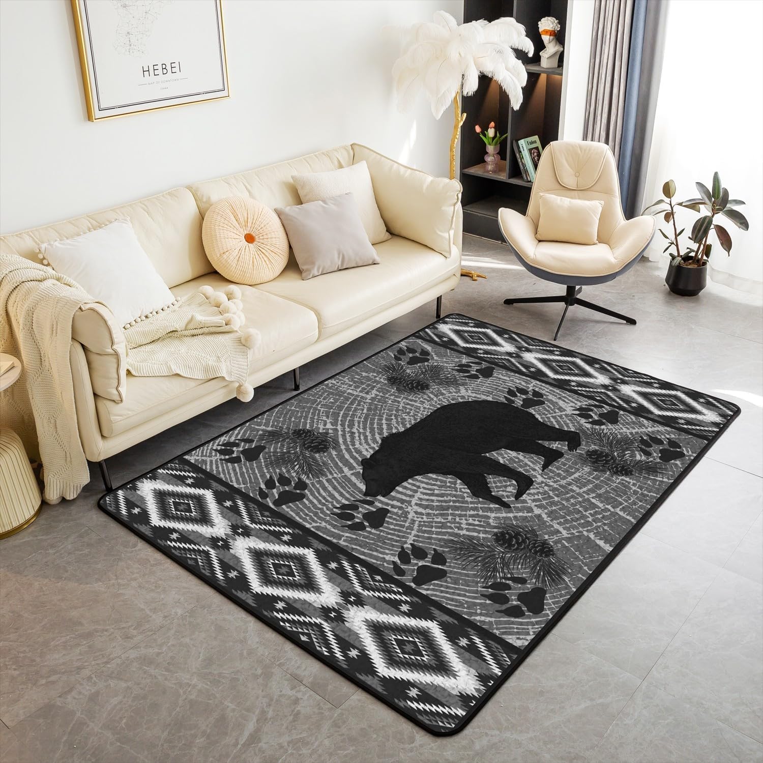Tapis flanelle Ours Sauvage 3D en polyester doux au toucher haute finition