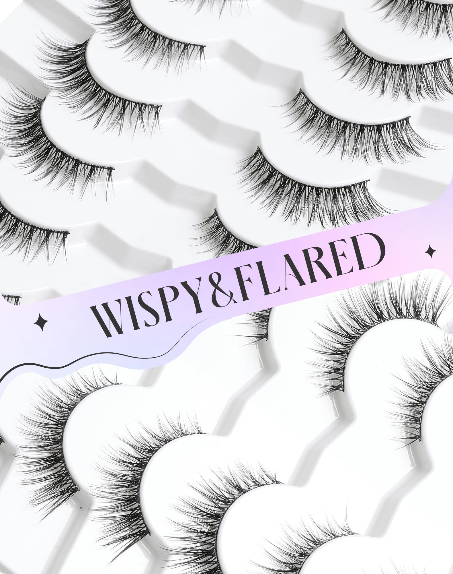 Ukrizi Natural Lashes Wispy Eye Lashes Pack - Natural Look False Eyelashes - 13mm K36 - Black - Synthetic Fibers - Pair - 7 Count - Image 2