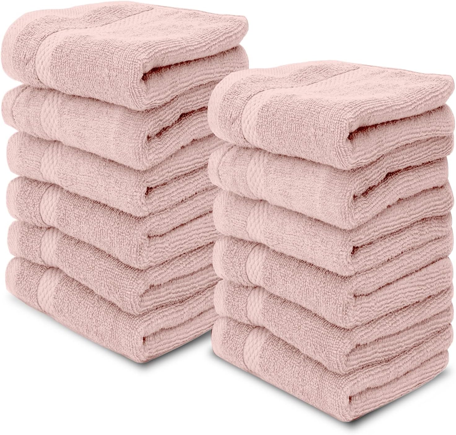 Luxury Cotton Washcloths 13x13 Inch - 650 GSM Turkish Cotton | Hotel, Spa, Bathroom Face Towel | 12 Pack, Pink