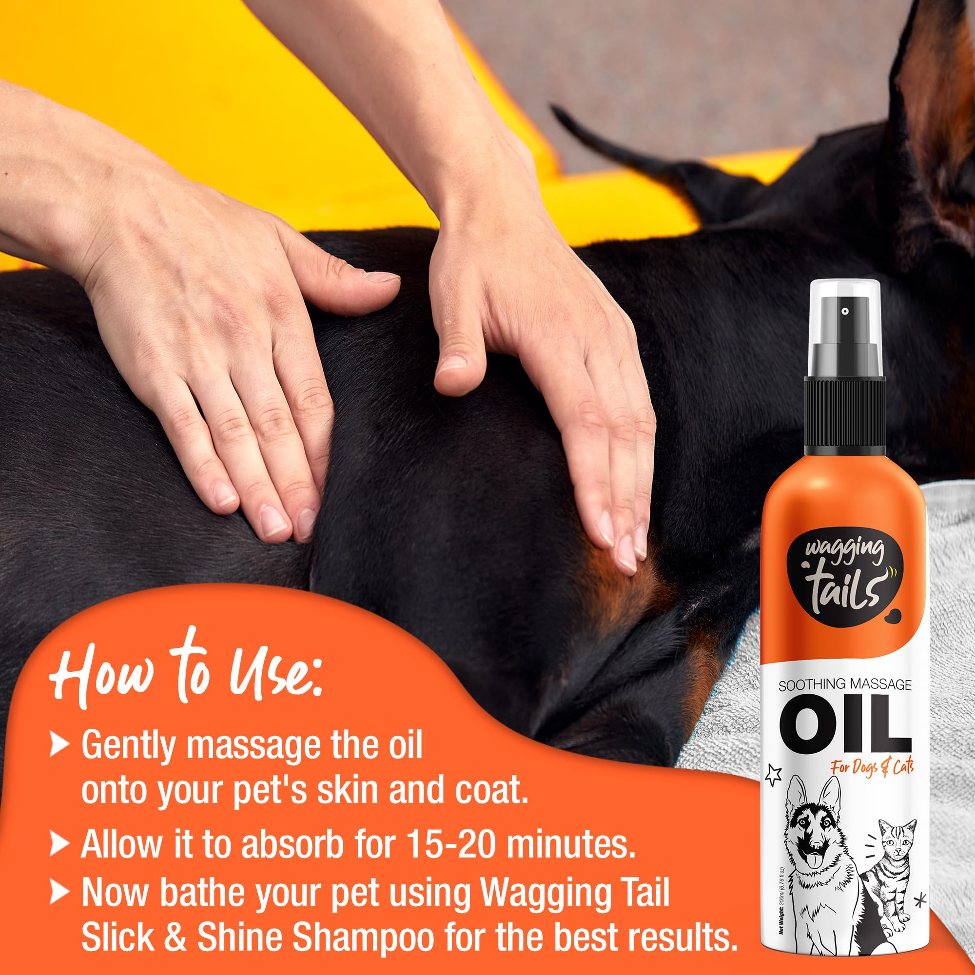 Wagging Tails Soothing Massage Pets Oil - 200 ml -Pack of 2 |Massage Oil for Dogs, Cats, and Pets with Vitamin E | Natural Oil use to Controls Hair Fall & Improves Coat Shine and Softness 4