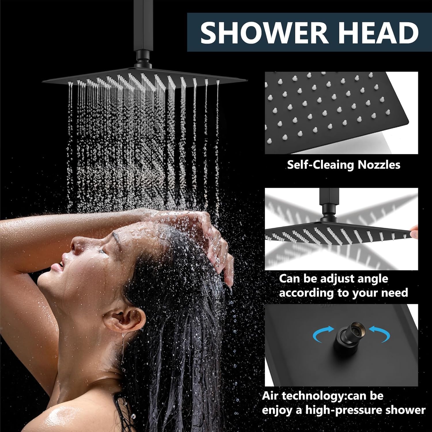 Aolemi Ceiling Mount Rain Shower Head & Handheld Spray with Robust Valve & Trim Kit - Matte Black, 8 Inch Head