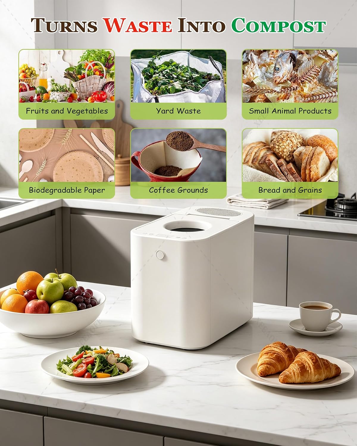 Electric Food Recycler, 4.5L Smart Compost Bin for Kitchen Countertop, Odorless & Quiet Operation, Auto-Cleaning, LED Display – Turns Food Waste into Fertilizer for Home