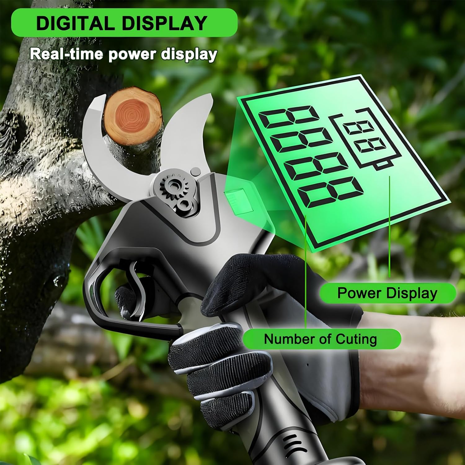 Brushless Electric Pruning Shears, Portable Cordless Pruning Shears with LCD Display＆Sk5 Blades, Adjustable Cutting Diameter 0-50MM
