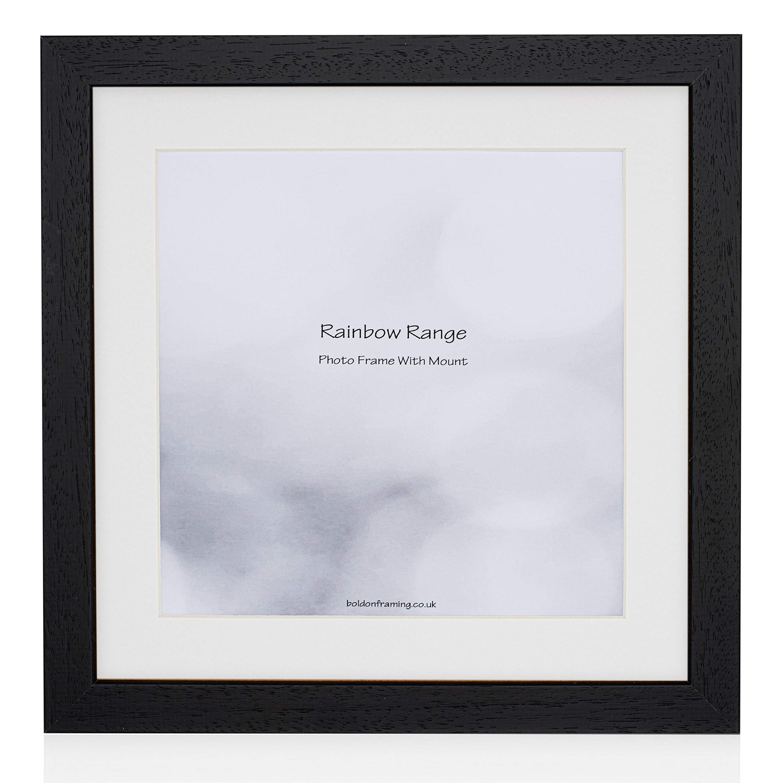Boldon Framing - Matt Black, Square Thin Photo Frame in Solid Wood with White Wall Mount, 12x10 For Pic 10x8