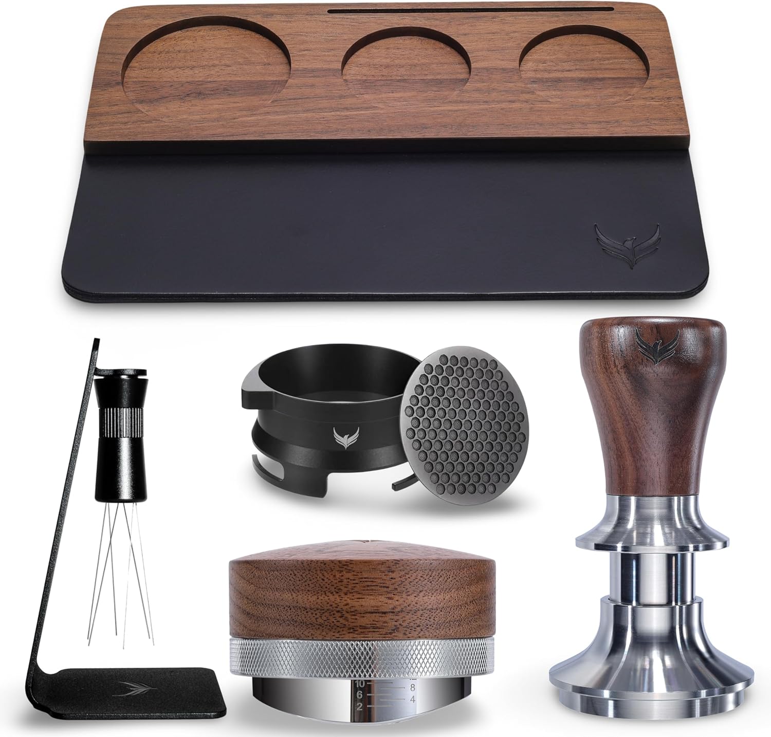 54mm Espresso Tool Kit 6pcs – Tamping Mat, Coffee Tamper, Distributor, WDT Tool & Dosing Funnel Set