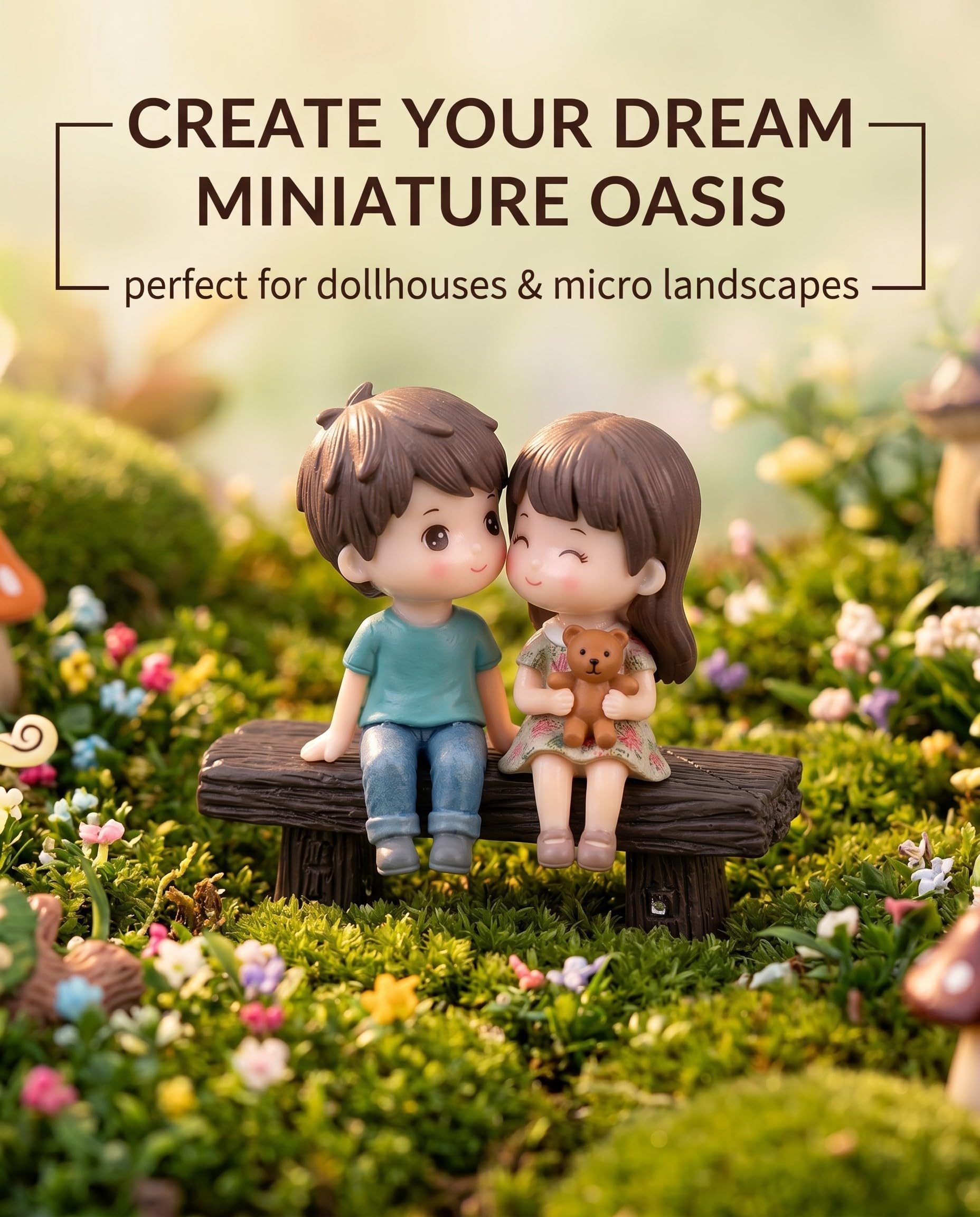 6 pezzi Panchina in Miniatura per Giardino Fatato, Accessori in Resina Nero per Paesaggi in Miniatura, Decorazioni per Bonsai e DIY, Set di Panchine per Miniature e Arredo Giardino