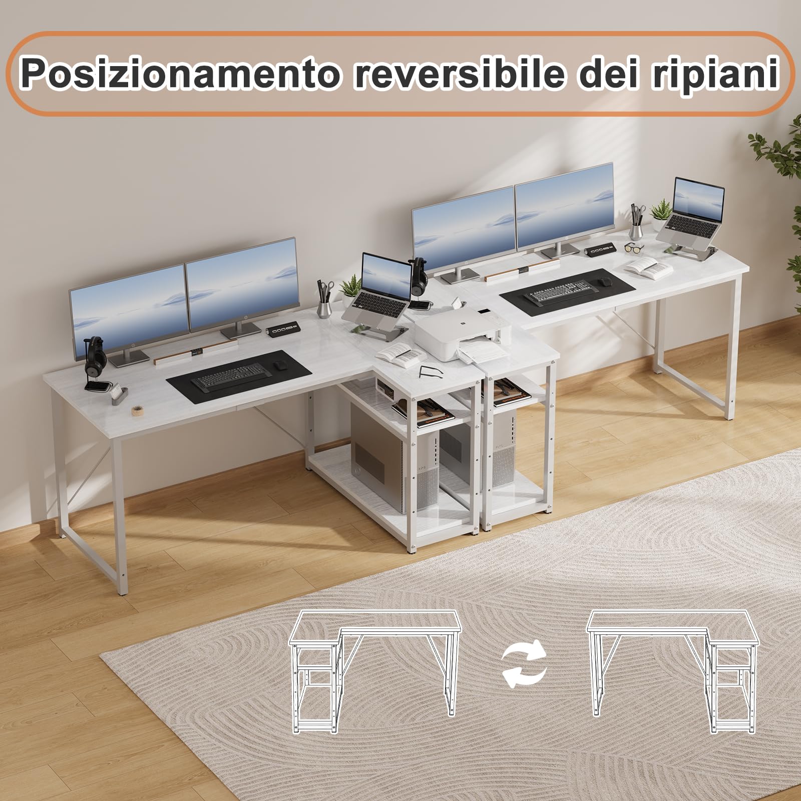 JUMMICO Scrivania Angolare a L 100x80 cm per Computer con Ripiani e Divisori - Compatta per Studio, Lavoro e Gaming, Ideale per Camera da Letto e Ufficio - Design Moderno e Salvaspazio
